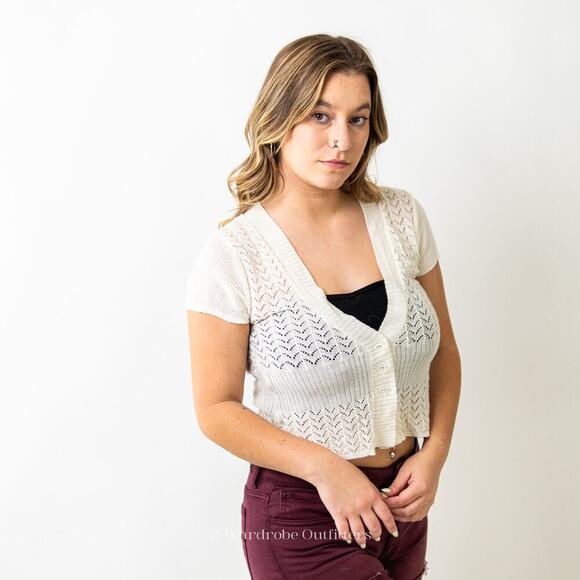 Vintage 90s Lace Crochet Cardigan - Picture 1 of 10